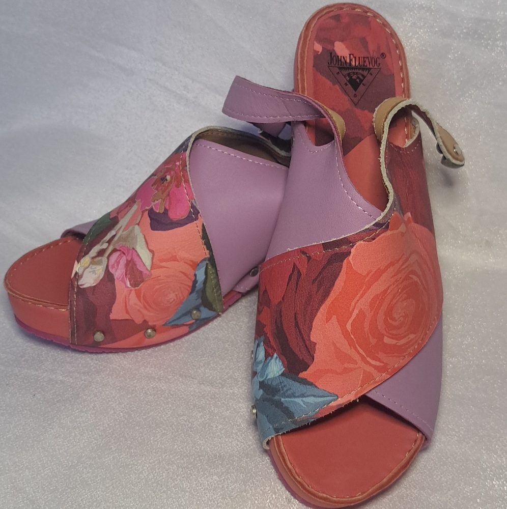 John Fluevog Women's Floral Sandals - Purple and Red